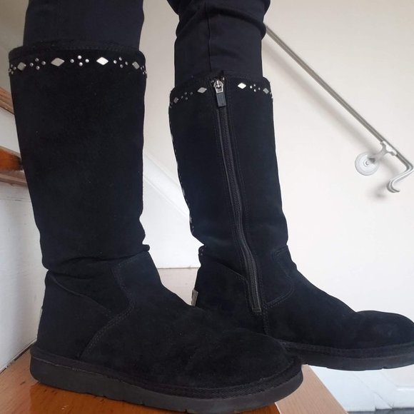Rare western style UGG Joplin Studded Tall Black Boots Suede - Picture 3 of 14